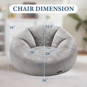 Large <strong>Grey</strong> Adult <strong>Bean</strong> <strong>Bag</strong> Sofa Chair Comfortable Giant <strong>Bean</strong> <strong>Bag</strong> for Reading Spacious Design-Upholstered Durable Fabric - Product Image 2
