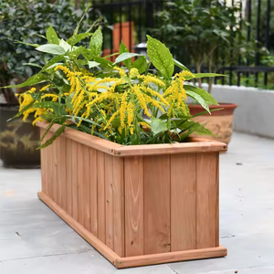 Jardinière en métal d'extérieur avec finition imitation <span class=keywords><strong>bois</strong></span>, <span class=keywords><strong>bac</strong></span> à fleurs rectangulaire long pour jardin, balcon et aménagement paysager - Product Image 4