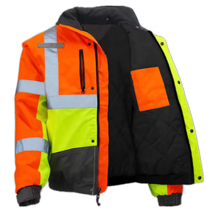 Wholesale <strong>Hi</strong> <strong>Vis</strong> <strong>Orange</strong>/Yellow Safety Jacket Industrial Construction Worker's Polyester Front Zipper Front for Winter - Product Image 2