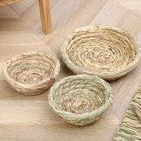 Nouveau Nid d'oiseau rond tressé à la main en paille Baboney, maisonnette pour oiseaux, tapis de toilette et jouet pour perroquets, pigeons et cailles - 200g Fournitures pour animaux de compagnie