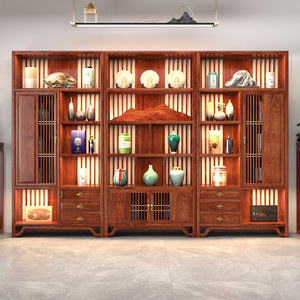 Redwood Hedgehog Red Sandalwood New Chinese Style Antique Stand <b>Solid</b> <b>Wood</b> <b>Bookcase</b> Office Storage Display Cabinet A080 Wooden O - Product Image 5