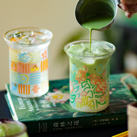 Nieuwe aanwinst: Koreaanse simpele graffiti glazen waterbeker, simpele handgetekende bloemenillustratie, koffiemok