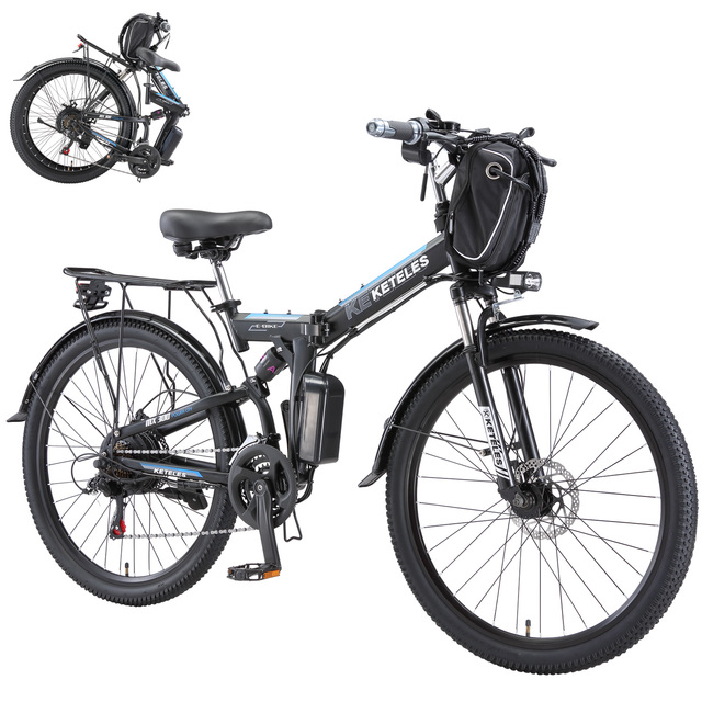 KETELES Folding Aluminum Frame Electric Bike 48V/20AH Mountain E-Bike Adults 26" MX300 Full Suspension Pedal Assist