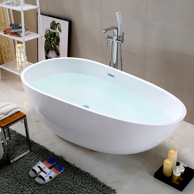 Extra Large Bath Tub White Indoor Acrylic Bathroom Tub Modern Soaking Freestanding Oval Bathtub