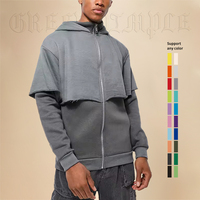 Sweat à capuche OEM pour homme en molleton 100% coton, double couche, avec fermeture éclair personnalisée, épaules tombantes, coupe ample, manches à double épaisseur