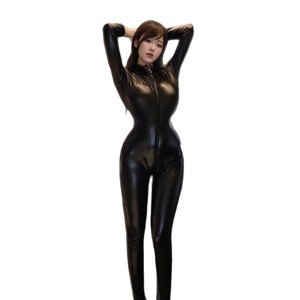 Combinaison en cuir verni Lemon Story, entrejambe ouvert, fermeture éclair, tenue de club sexy, lingerie extensible pour femmes - Product Image 4