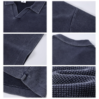 Camiseta de Verano para Hombre, Estilo Vintage, Lavada, 80% Algodón, 20% Poliéster, Holgada, Transpirable, Textura Waffle, Corte Oversize