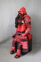 Costume de guerrier rouge grandeur nature, tenue de samouraï japonais, casque, accessoires de scène, accessoires de film, cosplay - Polyester pour adulte