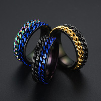 Bague unisexe en acier inoxydable électroplaqué à double chaîne rotative pour l'approvisionnement transfrontalier, vente en gros de bijoux