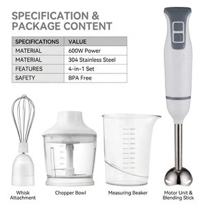 Mixeur Plongeant Électrique Professionnel avec Hachoir Alimentaire 500ml, Fouet et Verre à Mesurer – Vente Directe Usine - Product Image 4