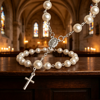 Élégantes chaînes de prière catholiques avec connecteur Ilo et argent plaqué or, bracelet à sept nœuds, mini pendentif Saint Benoît