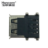 Connecteur USB 2.0 AF double couche à 90 degrés, boîtier en fer DIP, double connecteur horizontal à encliquetage