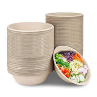Bol à salade rond en bagasse de canne à sucre biodégradable Sumkoka 24oz 32oz, jetable, compatible micro-ondes, qualité alimentaire, avec couvercle