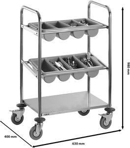 Stainless Steel Cutlery <b>Serving</b> <b>Trolley</b> with 2 Cutlery Inserts & Bumper Guard, Wheeled Mobile Cutlery Storage Cart for kitchen - Product Image 3