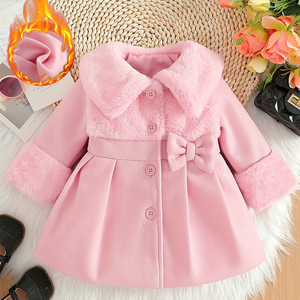 Casaco de Inverno/Outono para Menina com Lapela de Pelúcia e Botão em Forma de Chifre 100% Poliéster Respirável para Crianças Pequenas - Presente Quente - Product Image 1