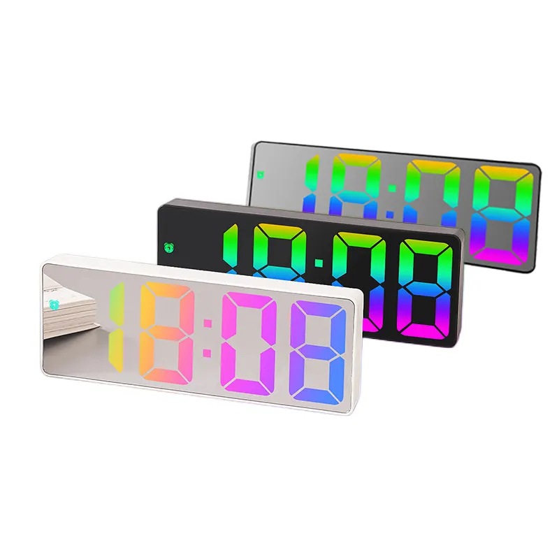 Cheap Factory Price Colorful Fonts LED Electronic Alarm Clock Large Screen Mirror Surface Clock For Gift