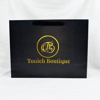 Logo personnalisé en feuille d'or de luxe estampage cadeau artisanal vêtement sac à provisions en papier noir sac en papier avec poignées en ruban