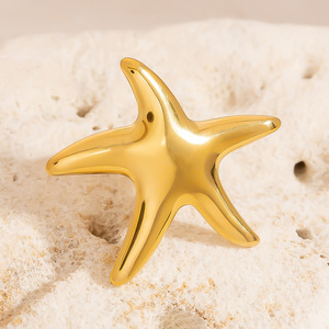 Star Shape <b>Ring</b> 18K Gold Titanium Steel Smooth Finish Unisex Jewelry Gift - Product Image 1