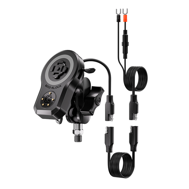 Kewig Shockproof USB-C + Wireless Charging 45W High Power Magnetic Charging Motorcycle Phone Mount with M8/M10 Screw Base