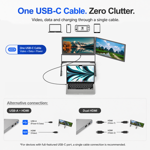 Moniteur portable double OEM pour ordinateur portable, écran IPS 15,6 pouces, pliable et flexible, triple moniteur, interface type C - Product Image 3