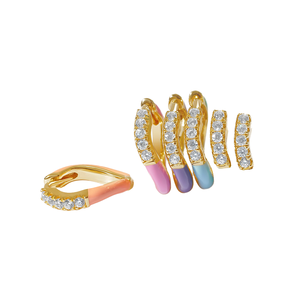 Nouvelle tendance : Boucles d'oreilles créoles superposées en laiton plaqué or 18 carats, micro-pavées, style bohème, multicolores arc-en-ciel, pour soirée - Product Image 2