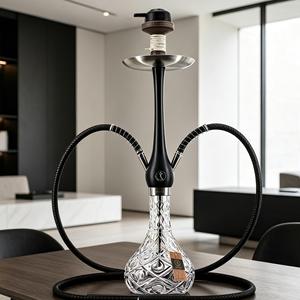 Set de Hookah de Vidrio Negro con Doble Manguera y Base Metálica, Chiminea para Lounge Bar - Product Image 4