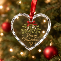 Ornement en verre cristal transparent en forme de cœur avec texte personnalisé pour les fêtes, souvenir de Noël, décoration intérieure suspendue
