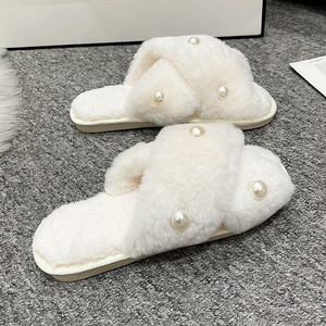 Pearl Cross Slippers Autumn PVC Casual Flat Slippers Keep Warm - Product Image 4