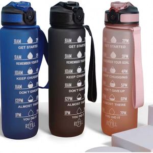 Bouteille d'eau sport en plastique isotherme 1L grande capacité avec paille, portable, à changement de couleur progressif et marqueur de temps, pour une motivation accrue - Product Image 4