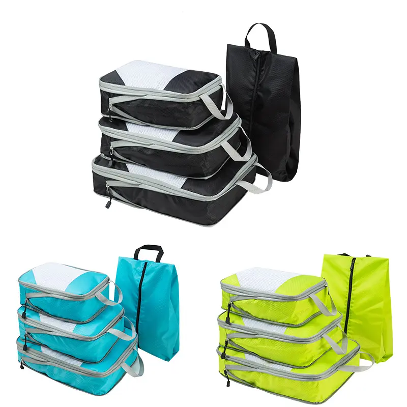 Cubos De Embalagem De Compressão De Viagem Organizador De Bagagem Portátil Bag Set Saco De Armazenamento De Roupas De Viagem Com Saco De Sapato