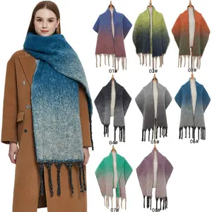 Stylish Europe and America Winter Warm Looped Yarn Coarse Fringe Long Scarf Gradient Ramp Pashmina Scarf Cashmere