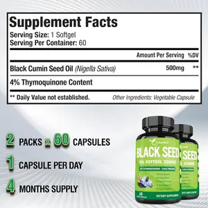 Premium Black Seed Oil Softgel Capsules 60 Counts 500mg Digestive Skin Hair Softgel GEL Capsules