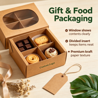 Boîte à pâtisserie en papier kraft personnalisée, acceptant les commandes d'échantillons, boîte recyclable avec diviseurs intérieurs pour l'emballage de biscuits et de pâtisseries