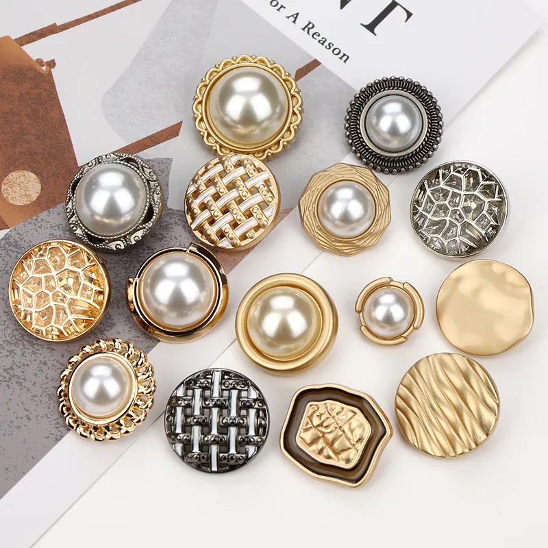 Fashion Garment Accessories Custom Rhinestone Metal Pearl Shank shell Buttons Sewing Button For Coats Bags