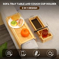 Plateau d'accoudoir de canapé en bambou personnalisé et plateau d'accoudoir de canapé avec porte-gobelet amovible pour boissons téléphone portable