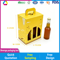 Boîte d'emballage en carton ondulé écologique, recyclable et réutilisable pour bière, avec poignée découpée, impression personnalisée et fenêtre, pour boissons en bouteille ou cadeaux
