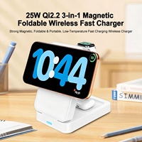 Station de charge sans fil magnétique portable 3 en 1 pour écouteurs, montre et téléphone, chargeur sans fil pliable 25W pour iPhone, iWatch et AirPods
