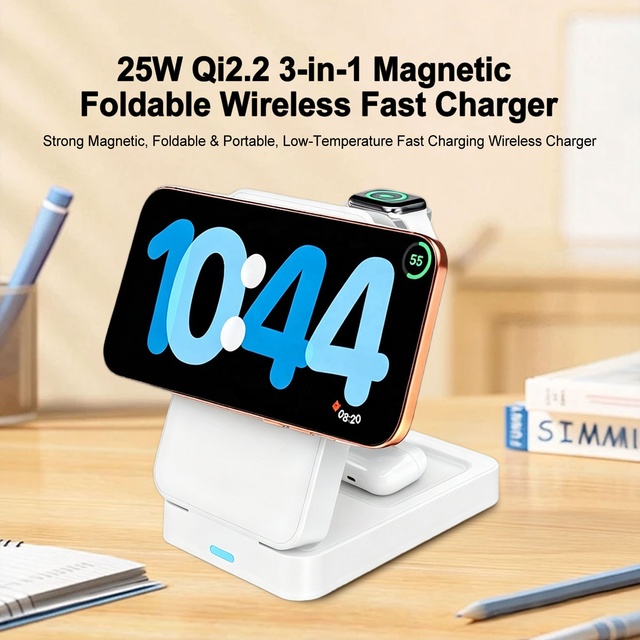 Portable 3 in 1 Magnetic Wireless Charging Station Earbuds Watch Phone 25W Foldable Wireless Charger for iPhone iWatch AirPods
