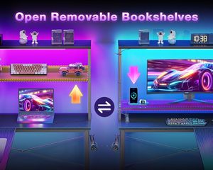 <span class=keywords><strong>Bureau</strong></span> de jeu en forme de L réversible RGB avec éclairage <span class=keywords><strong>LED</strong></span> et étagères de rangement - Product Image 4
