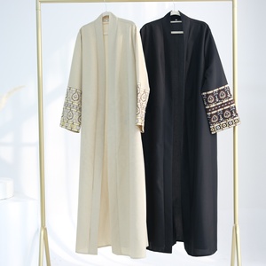 Abaya para <span class=keywords><strong>Mujer</strong></span>, Vestido Musulmán, Ropa Islámica, Diseños de <span class=keywords><strong>Kimono</strong></span> de Lino, Abayas Negras Clásicas - Product Image 5
