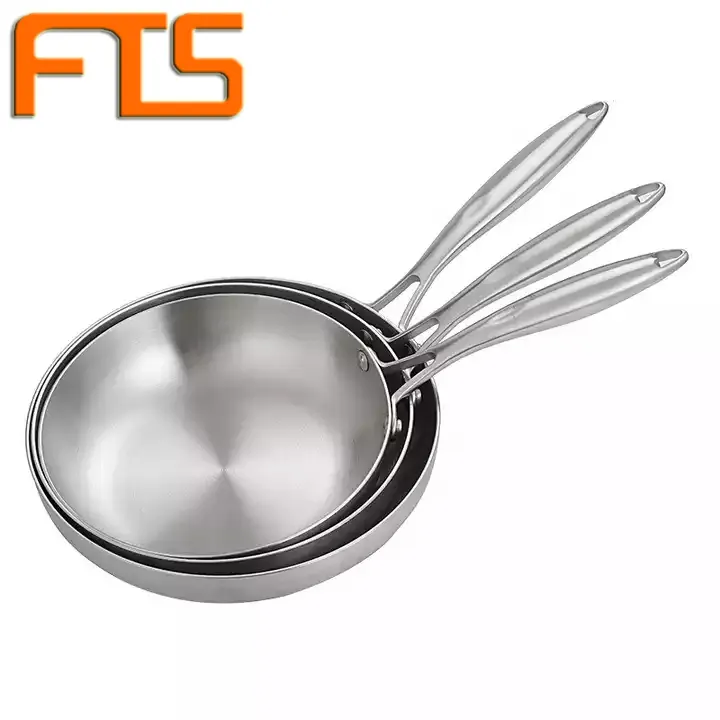 Fts गैर छड़ी त्रिकोणीय प्लाई ठोस संभाल के साथ भून धूपदान cookware स्टेनलेस स्टील पैन