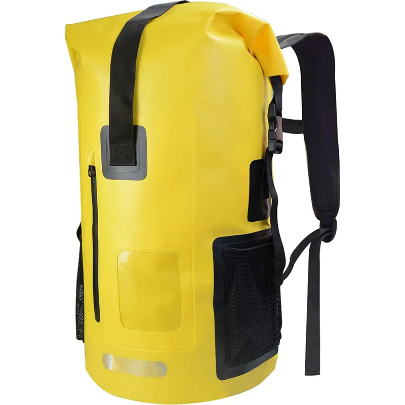 Saco seco marinho impermeável para caiaque, acampamento e caminhadas, mochila de rolo superior resistente de 55L com faixa reflexiva
