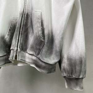 Yingling 400g Sweat à capuche zippé vintage pour homme en molleton 100% coton, uni, hiver, effet délavé, double fermeture éclair - Product Image 4