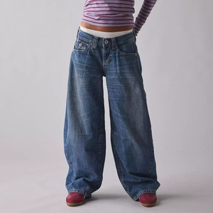 <span class=keywords><strong>Yuze</strong></span> SL028 Jean baggy taille basse pour femme, coupe large, en denim coton élasthanne délavé, OEM ODM - Product Image 4