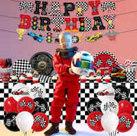 Vaisselle de fête d'anniversaire pour garçon, voiture de course, gobelets, serviettes, nappe, décoration de gâteau, vaisselle jetable, ensemble de vaisselle, drapeau d'anniversaire, fournitures de ballons