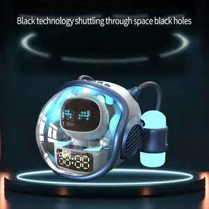 سماعة بلوتوث لاسلكية على هيئة سفينة فضاء AI AI تفاعلية مع ضوء RGB وساعة منبه ضوء ليلي هدايا إبداعية