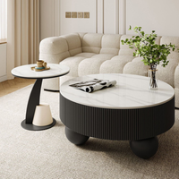 Table basse durable en bois de marbre pour petit salon d'appartement-combinaison de table à thé de luxe crème légère de stockage de conception moderne