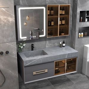 Ensemble de meuble de salle de bain pour évier sans couture en pierre intelligente avec unité de vanité Lavabo et lavabo multifonctionnels pour toilettes minimalistes - Product Image 2