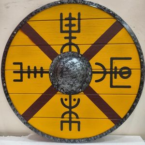 Escudo Vikingo Circular de Madera Estilo Art Deco ALFA NAUTICAL, Decoración Rústica Geométrica para el Hogar, 24 Pulgadas de Diámetro, para Eventos y Fiestas - Product Image 5