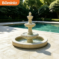 Fontaine de jardin extérieure de luxe en pierre naturelle à 3 niveaux, bassin sculpté à la main en forme de feuille, élément aquatique pour la décoration paysagère des cours de villas